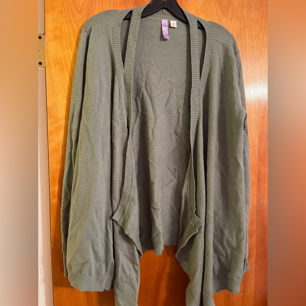 Olive Green Open Front Cardigan Sweater with shoulder detail